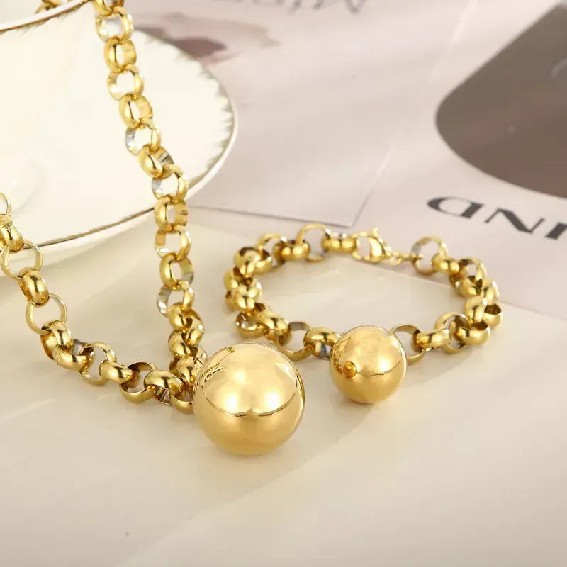 Gold Hip-Hop Geometric Stainless Steel Plating Bracelets Necklace