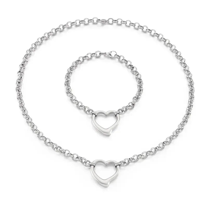 Silver Fashion Heart Stainless Steel Jewelry Set