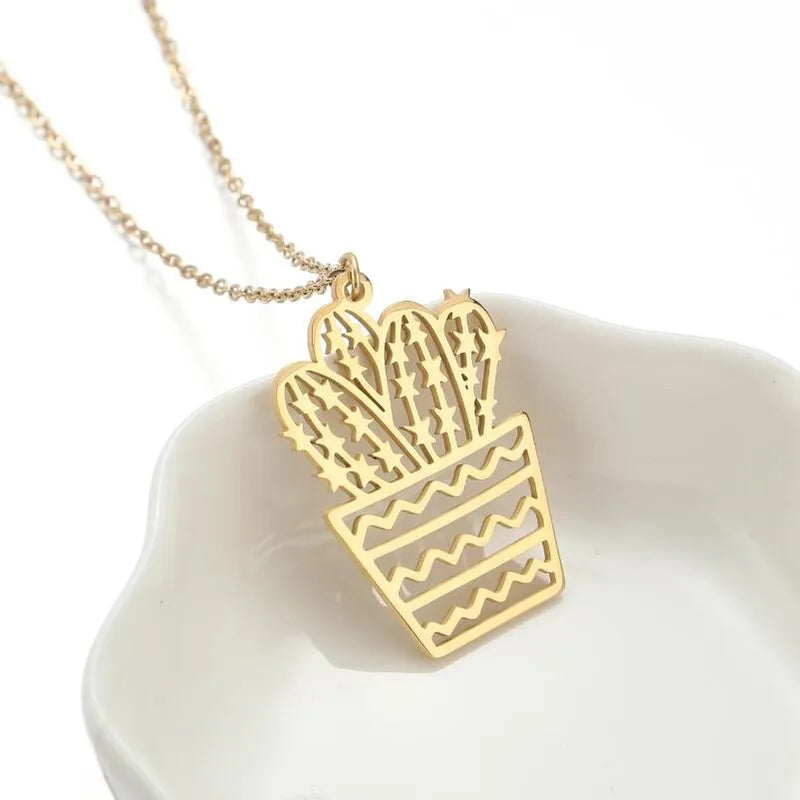 Fashion Cactus Stainless Steel Necklace