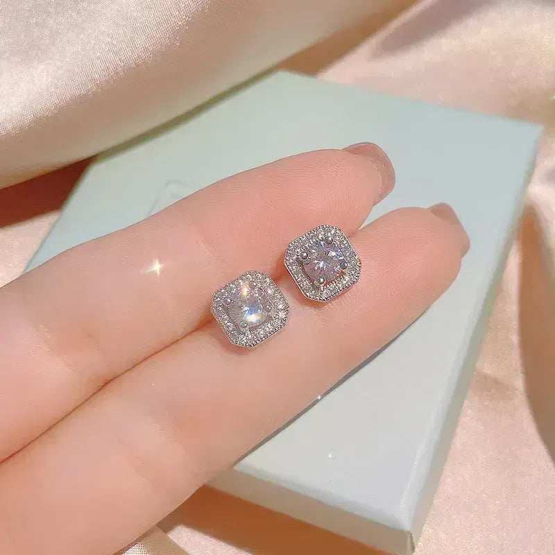 Square Titanium Steel Inlay Zircon Rings Earrings & Necklace Set