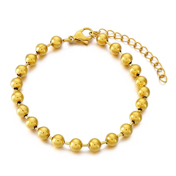 Simple Hollow Round Bead Stainless Steel Bracelet 6mm