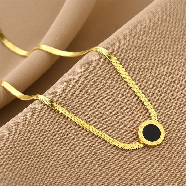 Stainless Steel Necklace Flat Round Style 8898