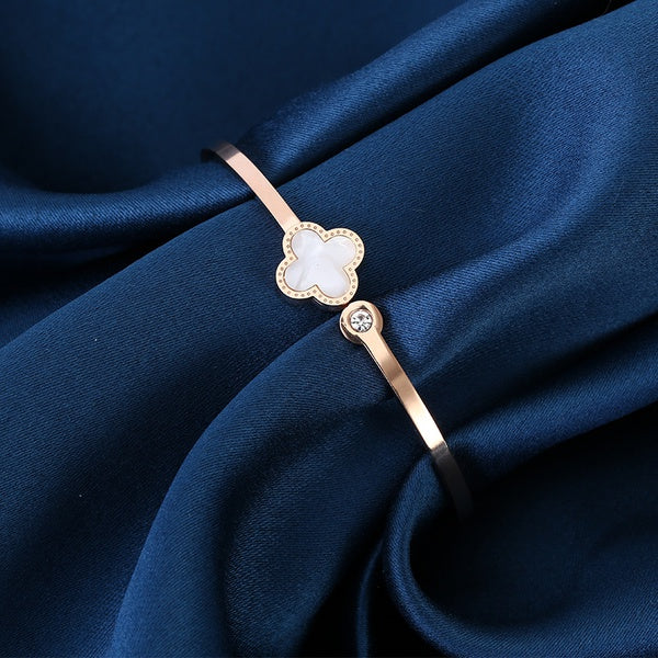 Elegant Four Leaf Clover Stainless Steel Bangle