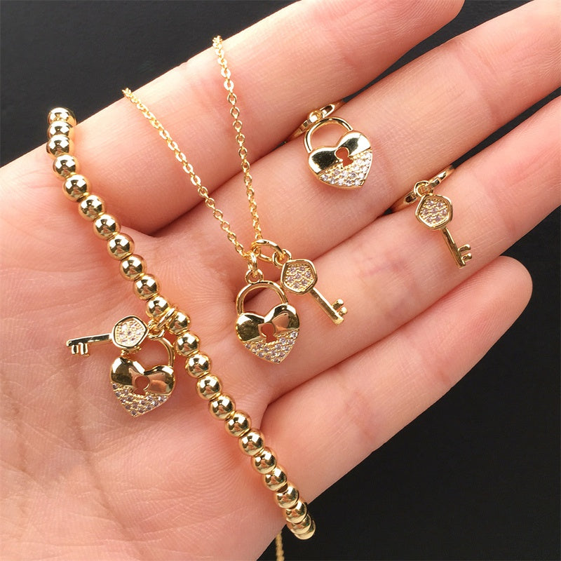 Jewelry Diamond Key Lock Heartshaped Set