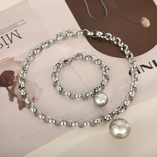 Silver Hip-Hop Geometric Stainless Steel Plating Bracelets Necklace