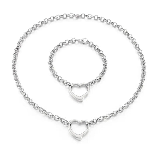 Silver Fashion Heart Stainless Steel Jewelry Set