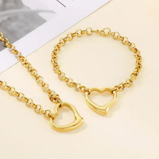 Gold Fashion Heart Stainless Steel Jewelry Set