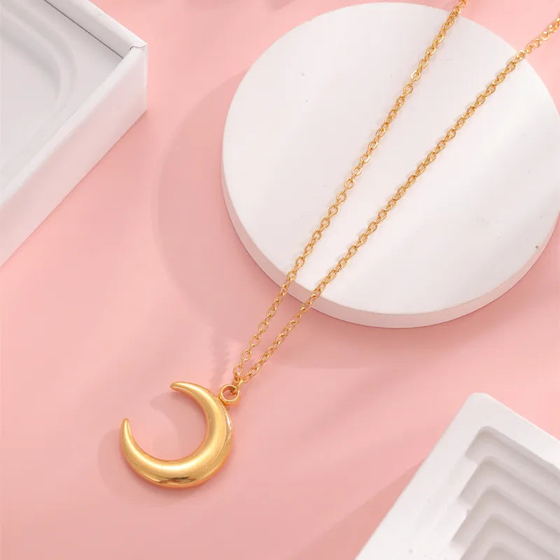 Stainless Steel Moon Necklace Gold