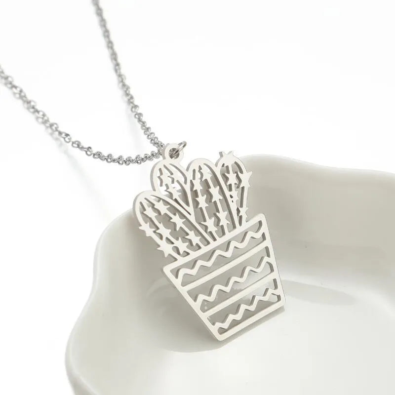 Fashion Cactus Stainless Steel Necklace