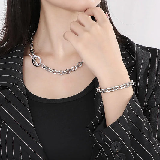 Stainless Steel Set Necklace & Bracelet Geometric