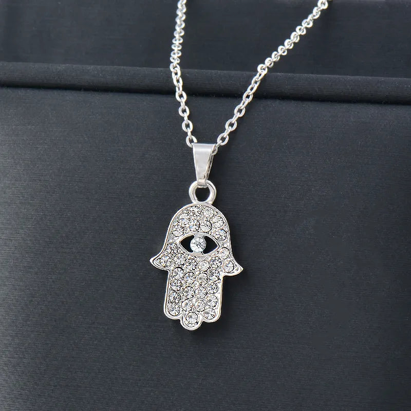 Stainless Steel Palm Necklace with Rhinestones