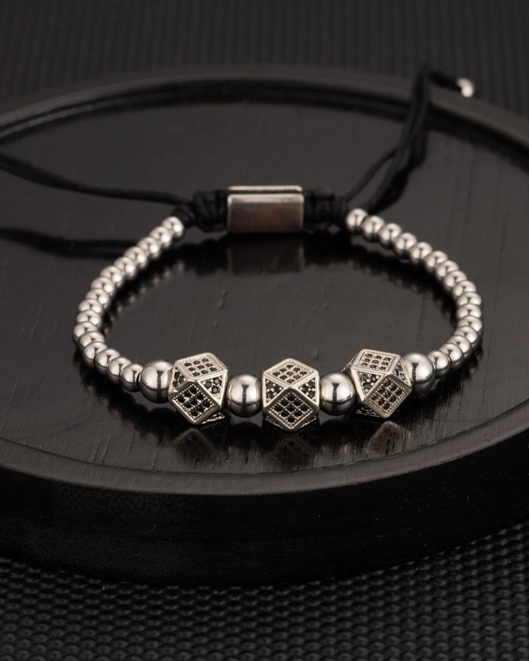 Stainless steel dice mens bracelet