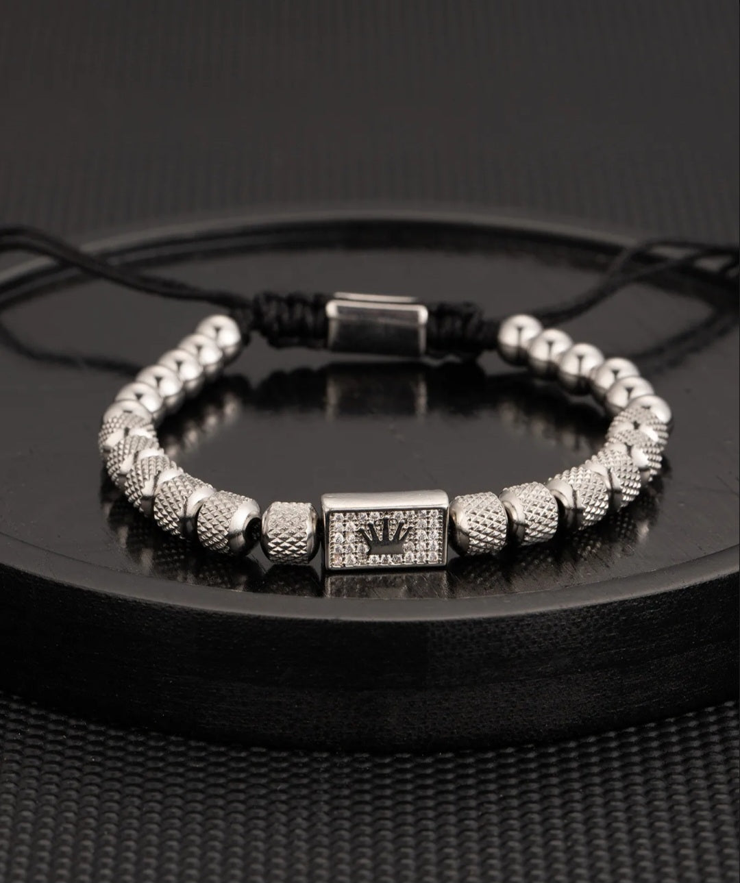 Mens steel crown zirconium bracelet