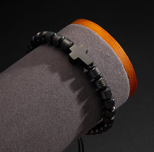 Stainless steel cross mens bracelet