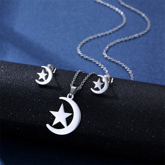 Stainless Steel Sets Necklace, Charm & Earrings