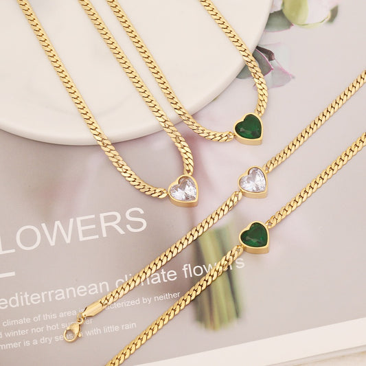 Heart Shape Stainless Steel Necklace & Bracelet