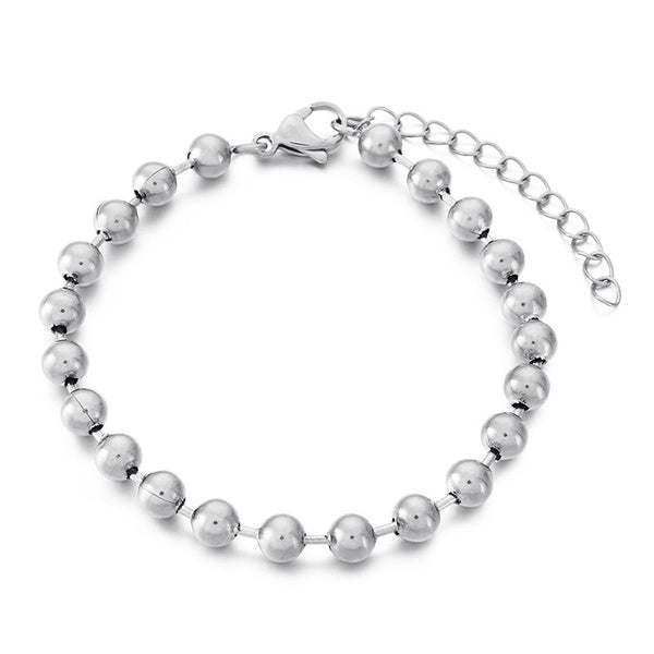 Simple Hollow Round Bead Stainless Steel Bracelet 6mm
