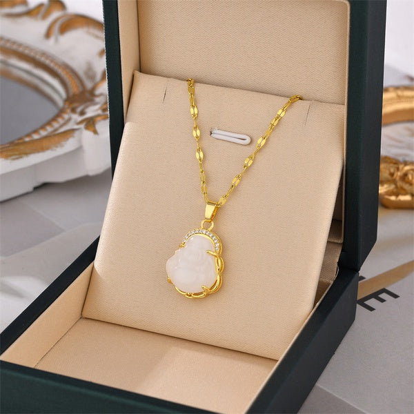 Stainless Steel Necklace White Buddha