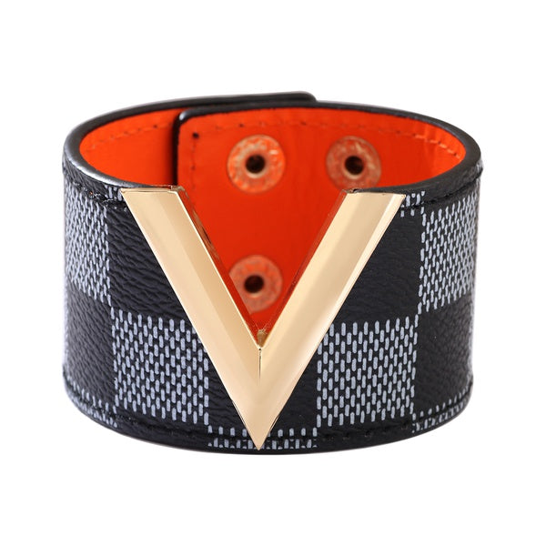 Plaid Pu Leather Womens Bangle 1 Piece