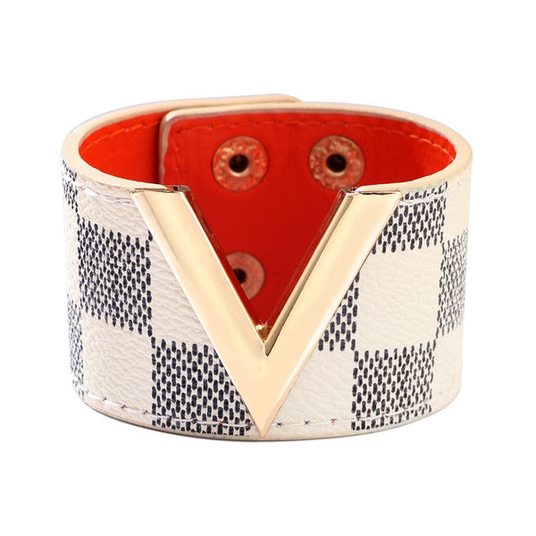 Plaid Pu Leather Womens Bangle 1 Piece